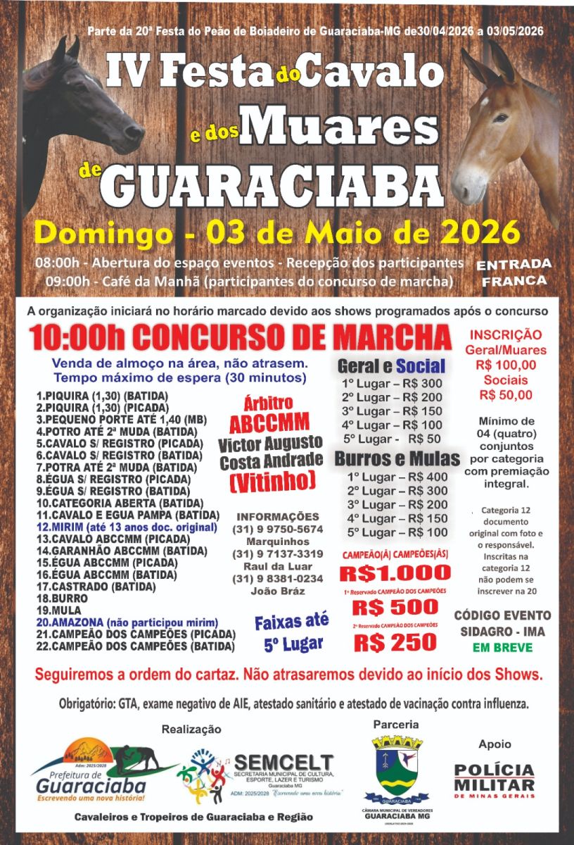 XX Festa do Peão de Boiadeiro e IV Festa do Cavalo e dos Muares de Guaraciaba – 2026