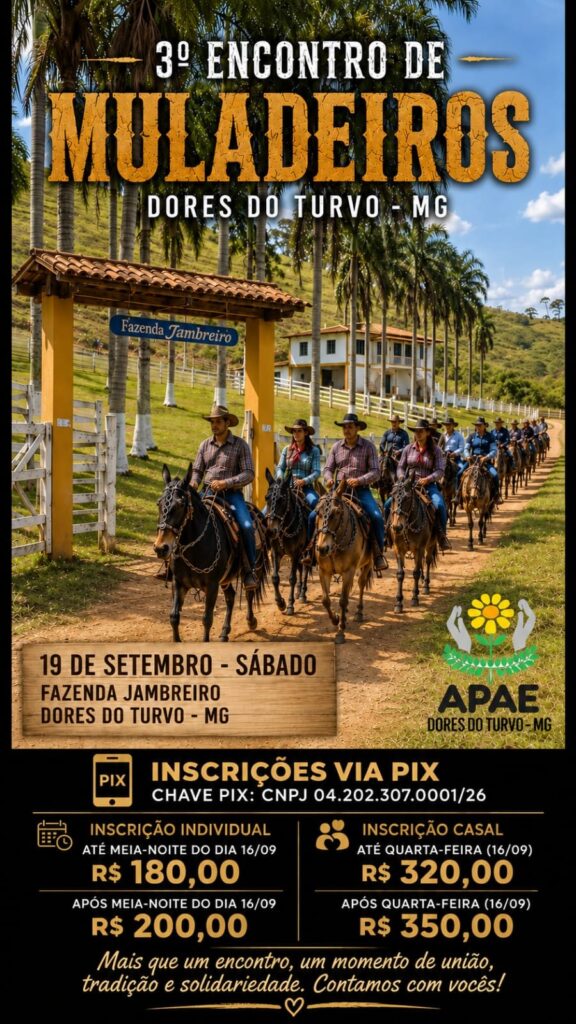 Cartaz do 3º Encontro de Muladeiros, em Dores do Turvo (MG), no dia 19 de setembro
